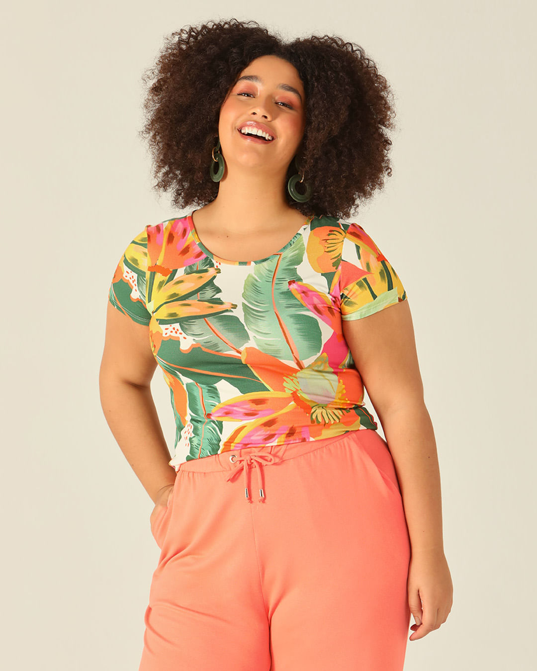 Blusa Feminina Plus Size Mullet Tropical Em Viscose Stretch