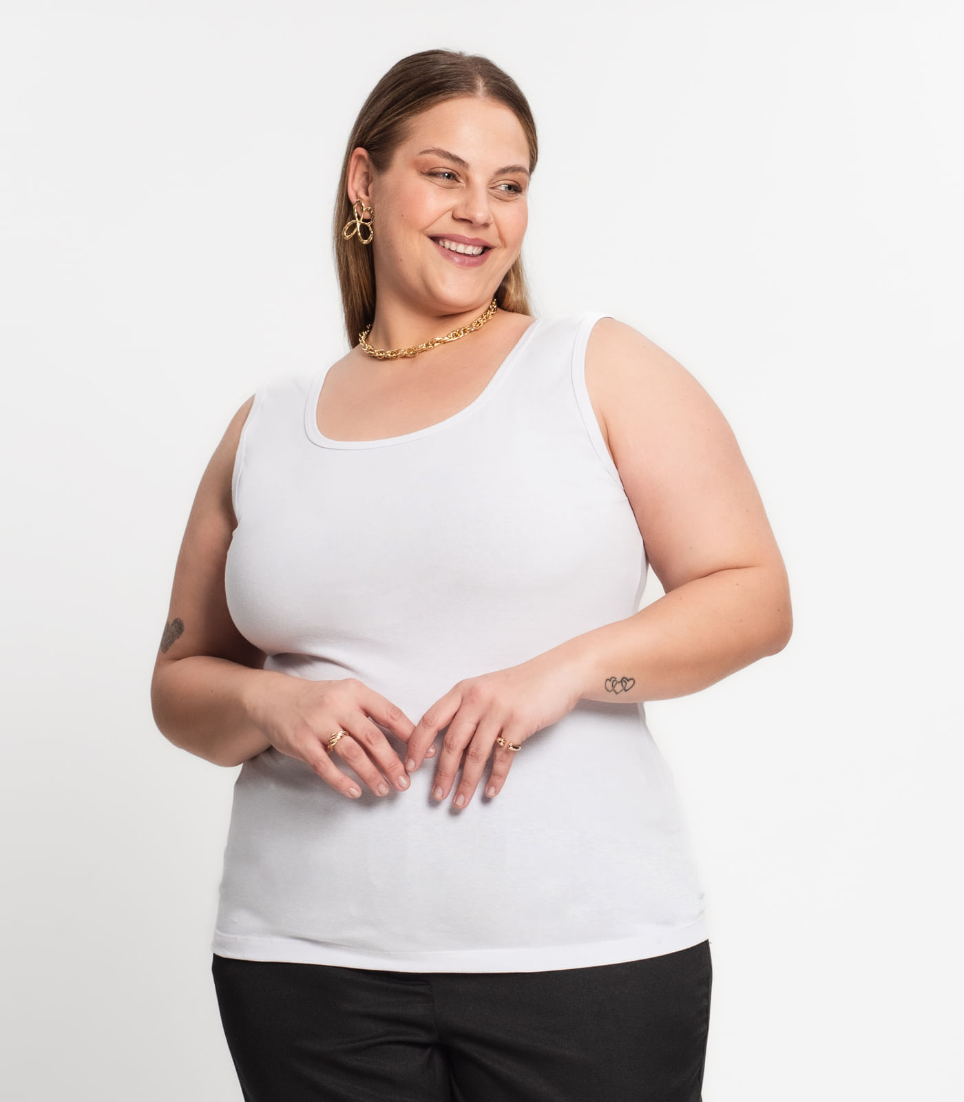 Regata Cotton Básica Plus Size Feminina Kohmar Branco