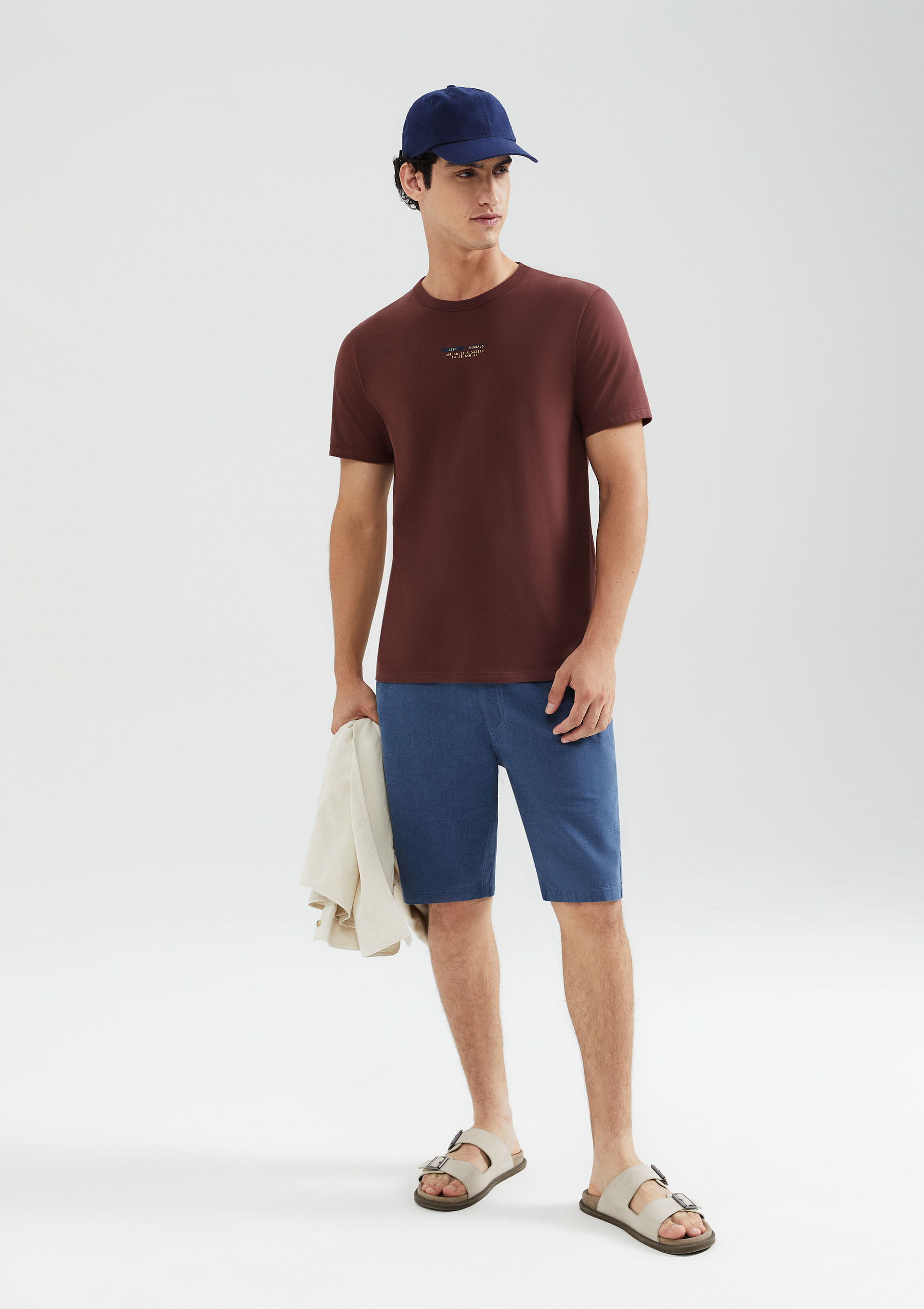 Bermuda Básica Masculina Chino Em Tecido Fio Tinto