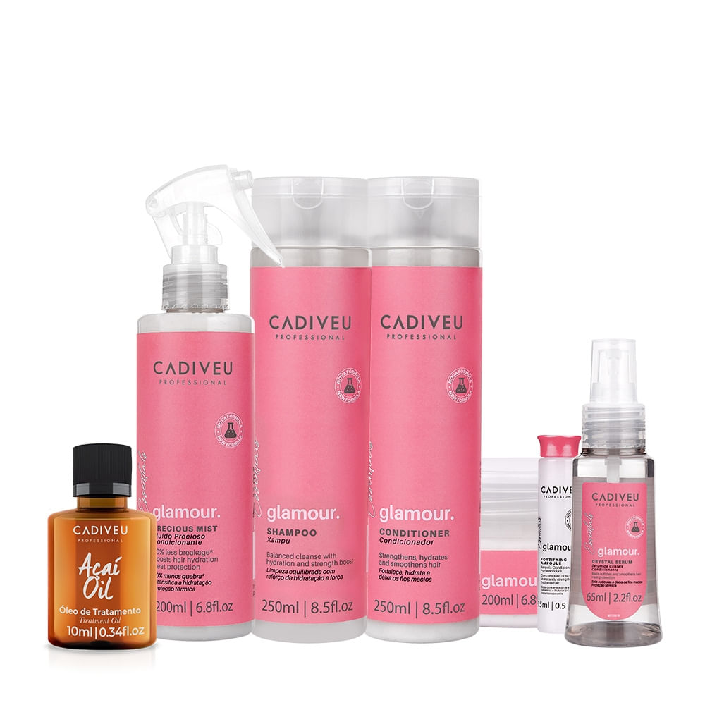 Kit Cadiveu Profissional Essentials Glamour Completo e Óleo Açaí 10ml (7 produtos)