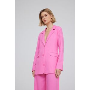 Blazer Linho Traymon Alongado Manga Longa Rosa Vibrante