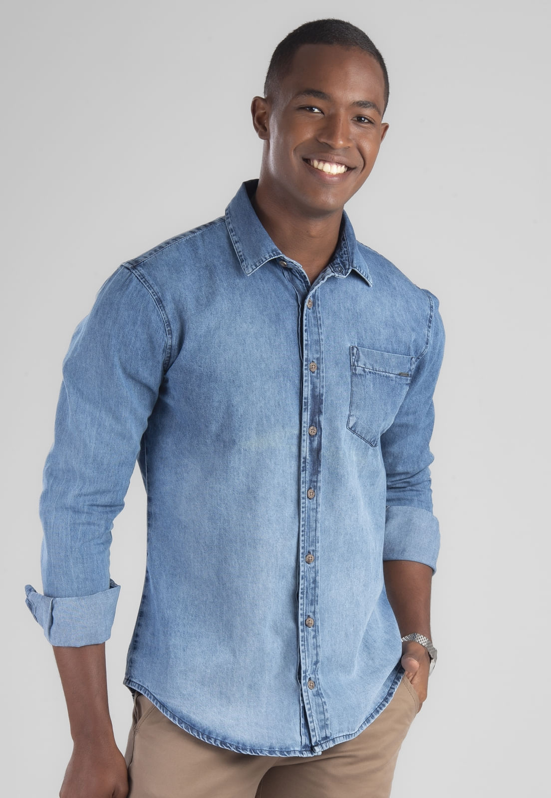 CAMISA JEANS TRAYMON SLIM MANGA LONGA