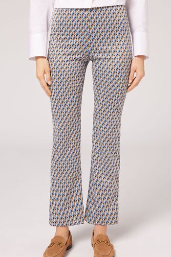 Legging Flare Cropped Com Padrão Geométrico - Azul P / Azul