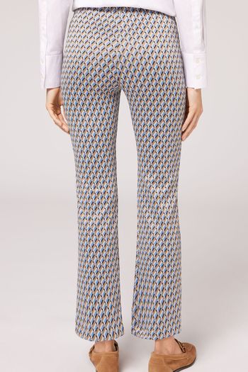 Legging Flare Cropped Com Padrão Geométrico - Azul P / Azul