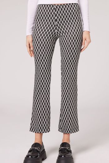 Legging Flare Cropped Com Glitter - Preto P / Preto