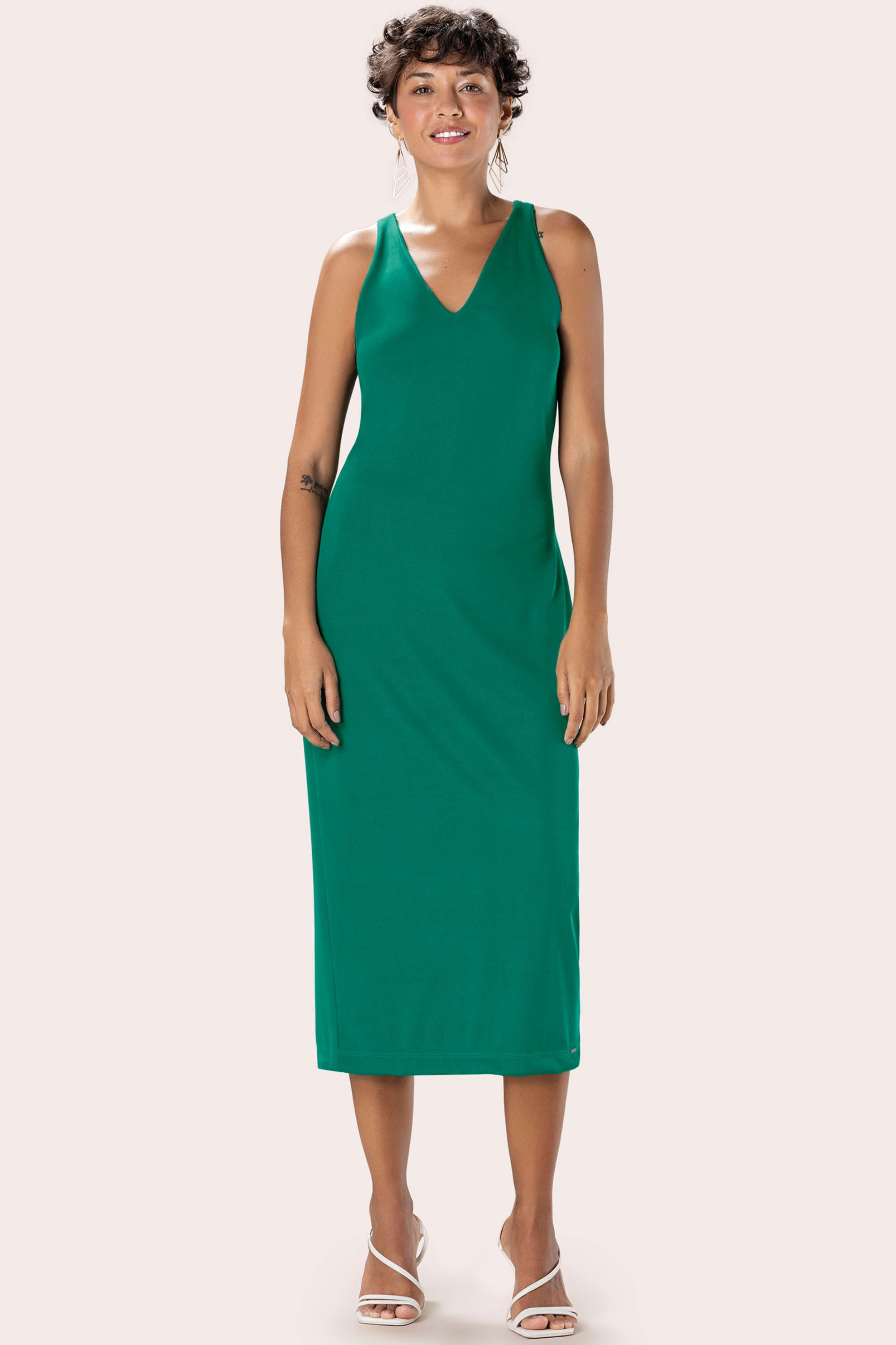 Vestido Feminino Midi Decote U Marialícia Verde