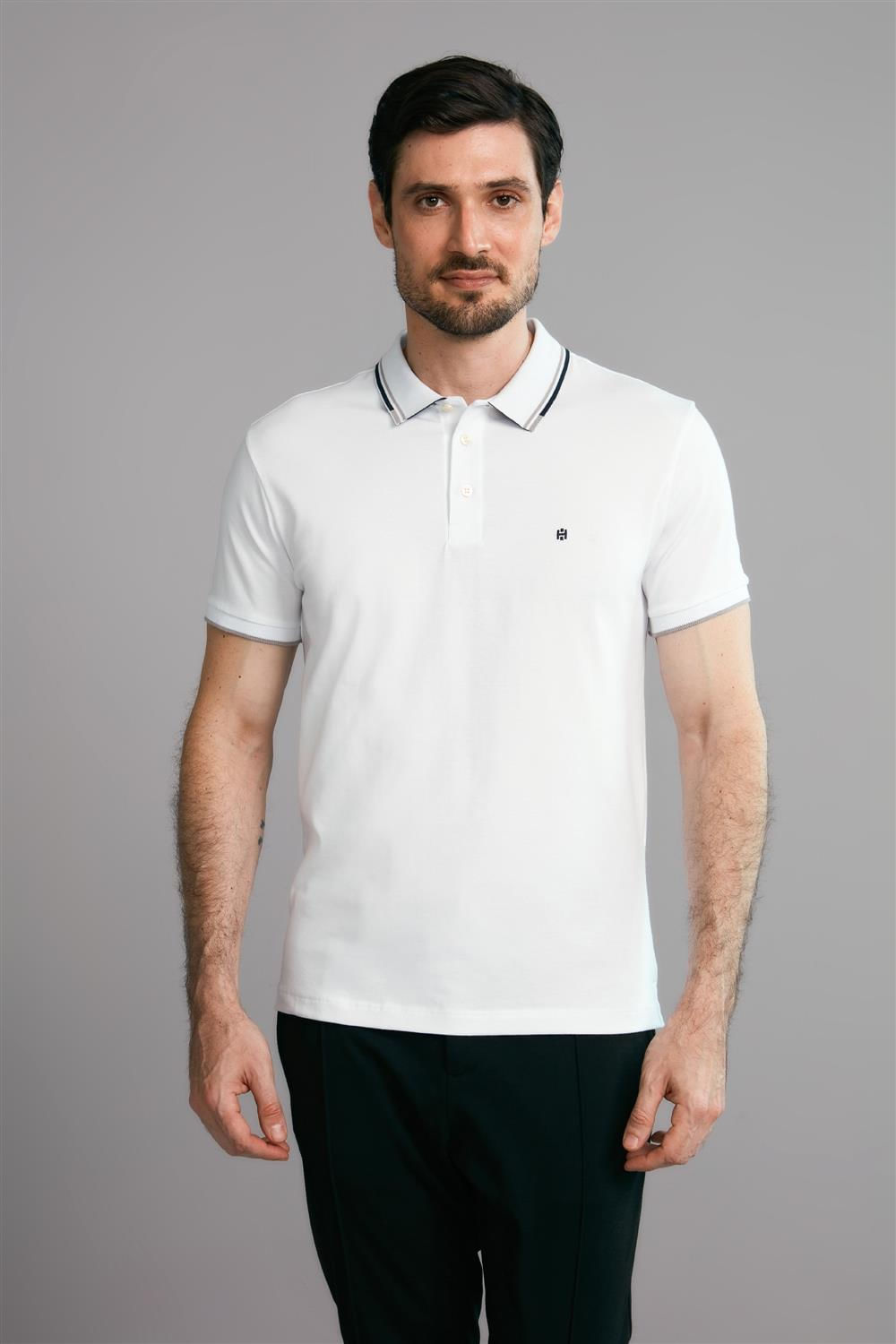Polo Manga Curta Premium Malha Slim Fit - Branco