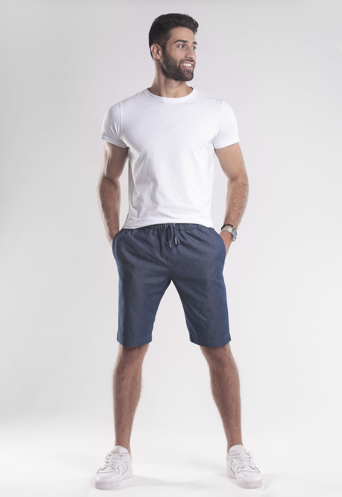 BERMUDA JEANS TRAYMON SLIM COM ELÁSTICO
