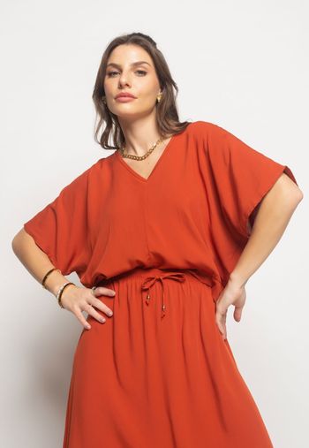 Blusa Morcego Viscolinho Telha Salvatore Fashion P / Terracota