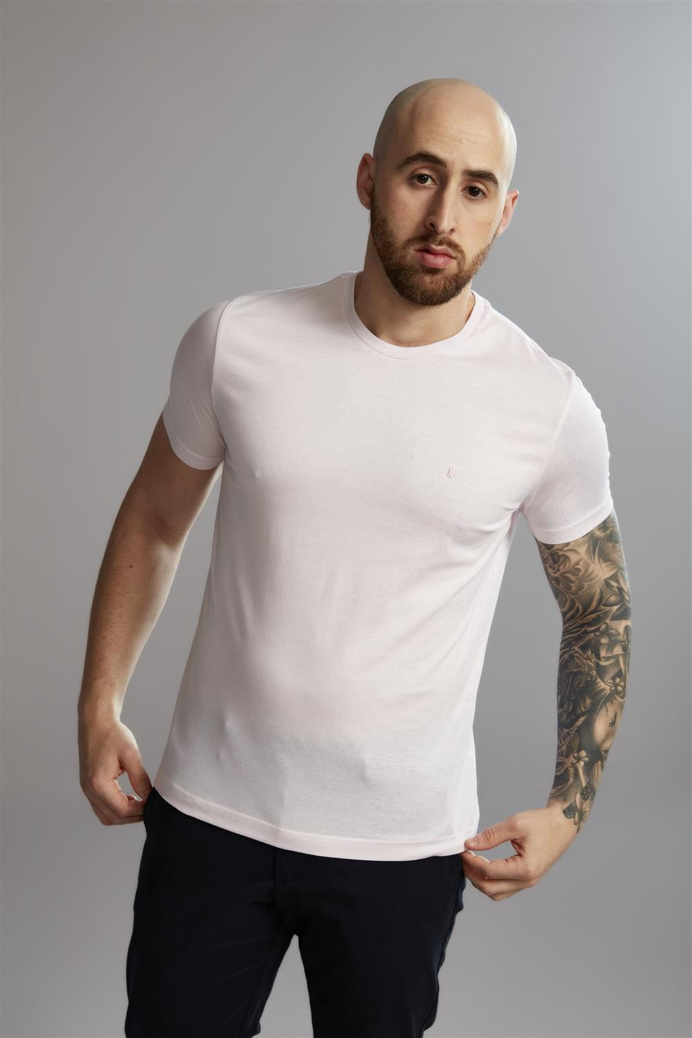 Camiseta Manga Curta Pima Slim Fit - Rosa / Branco