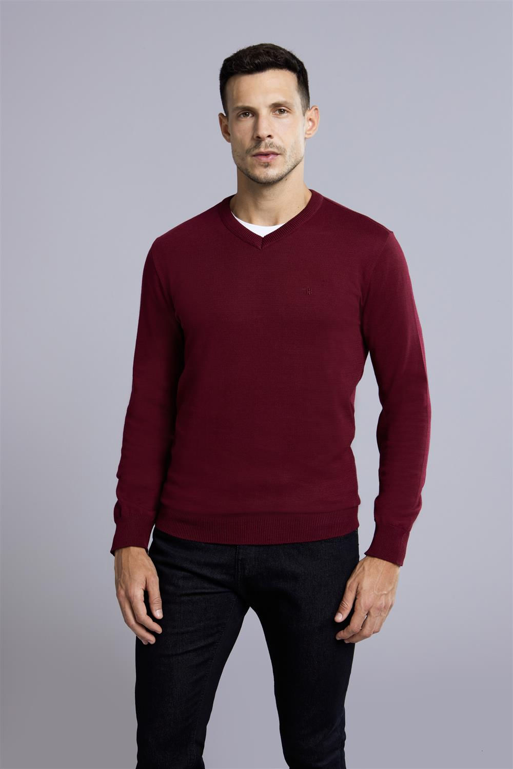 Tricot Gola V Liso - Vinho