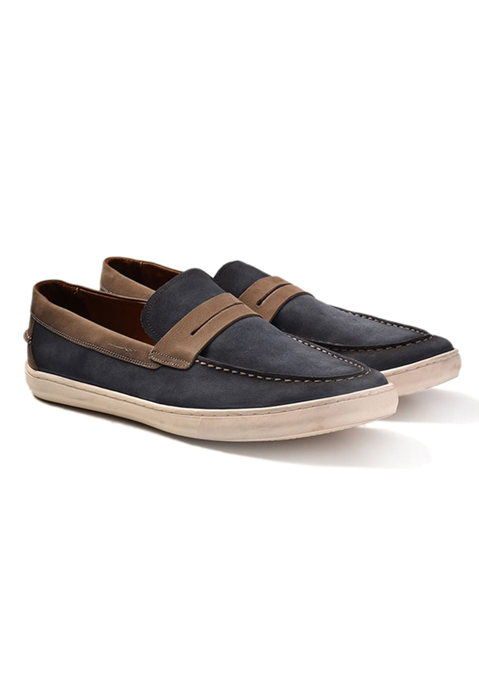 Sapato Dockside Couro Stoned Casual - Azul Marinho