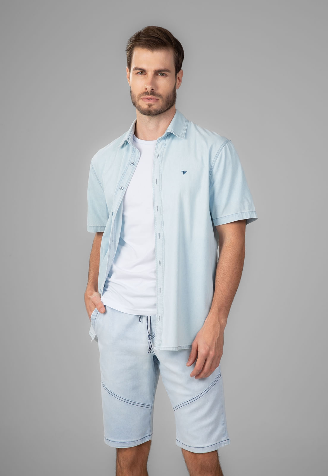 CAMISA JEANS TRAYMON SLIM MANGA CURTA