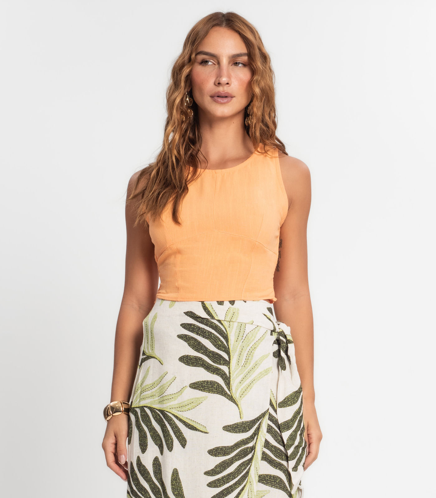 Regata Cropped Feminina Em Linho Endless Laranja