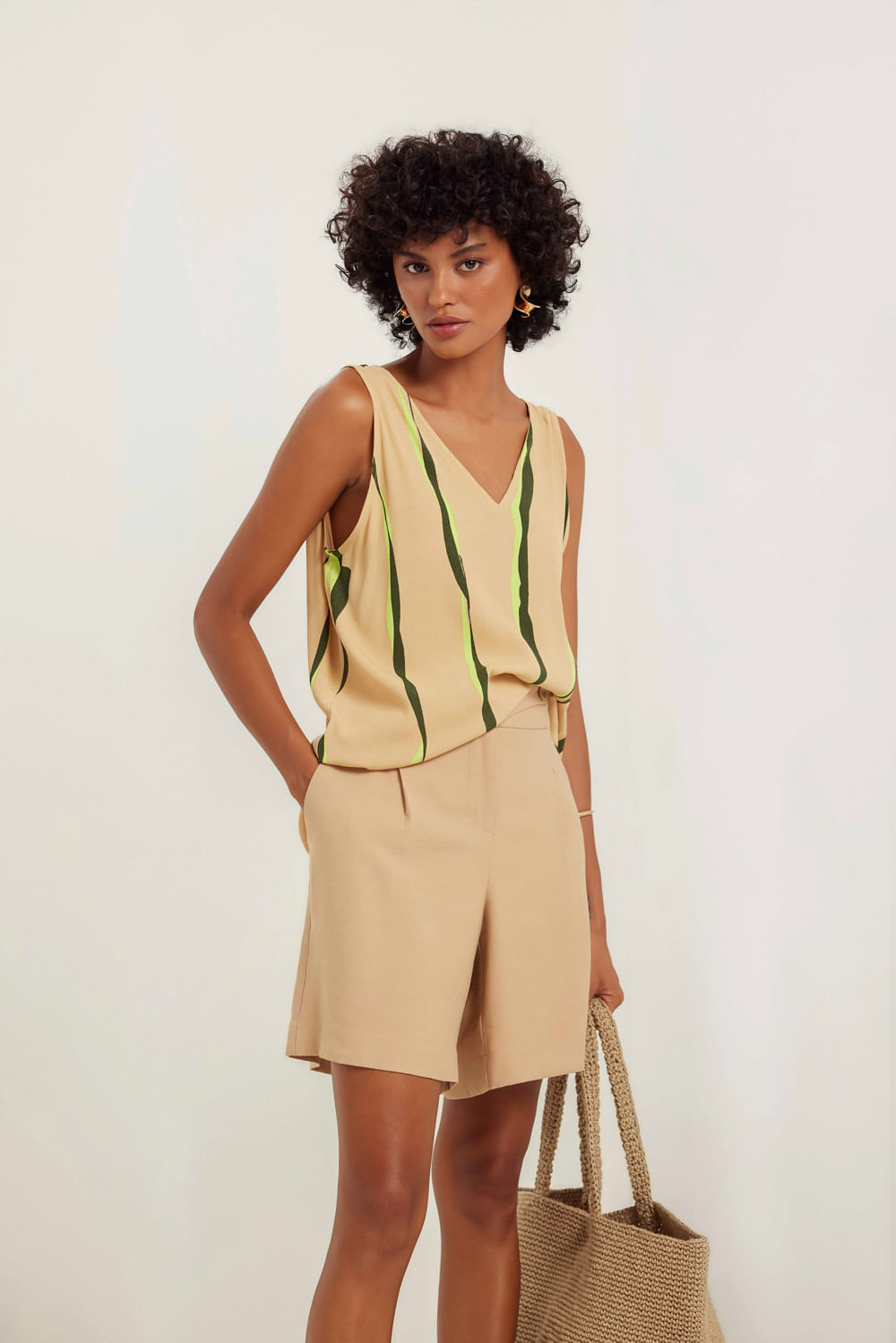 Blusa fenda areias bege granola