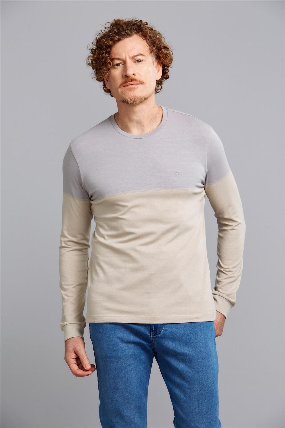 Camiseta Manga Longa Malha Slim Fit - Cinza Medio / Khaki