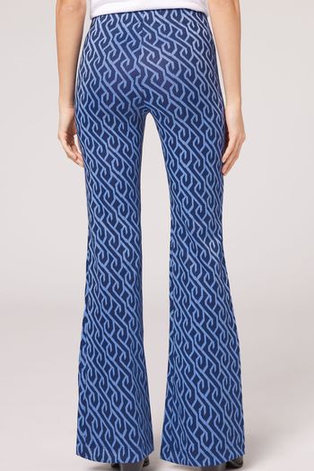 Legging Flare Com Padrão Geométrico - Azul P / Azul