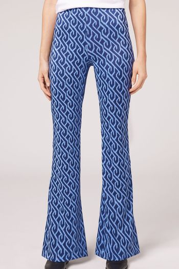 Legging Flare Com Padrão Geométrico - Azul P / Azul