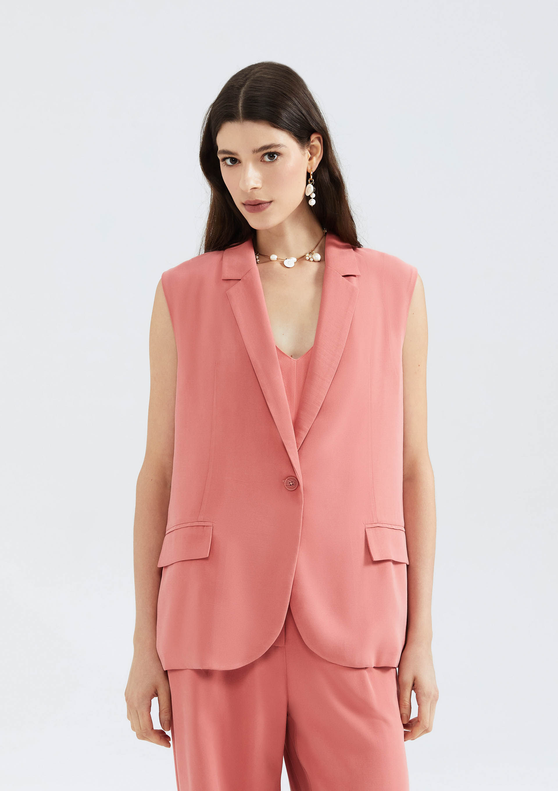Colete Feminino Alongado Em Peach Touch