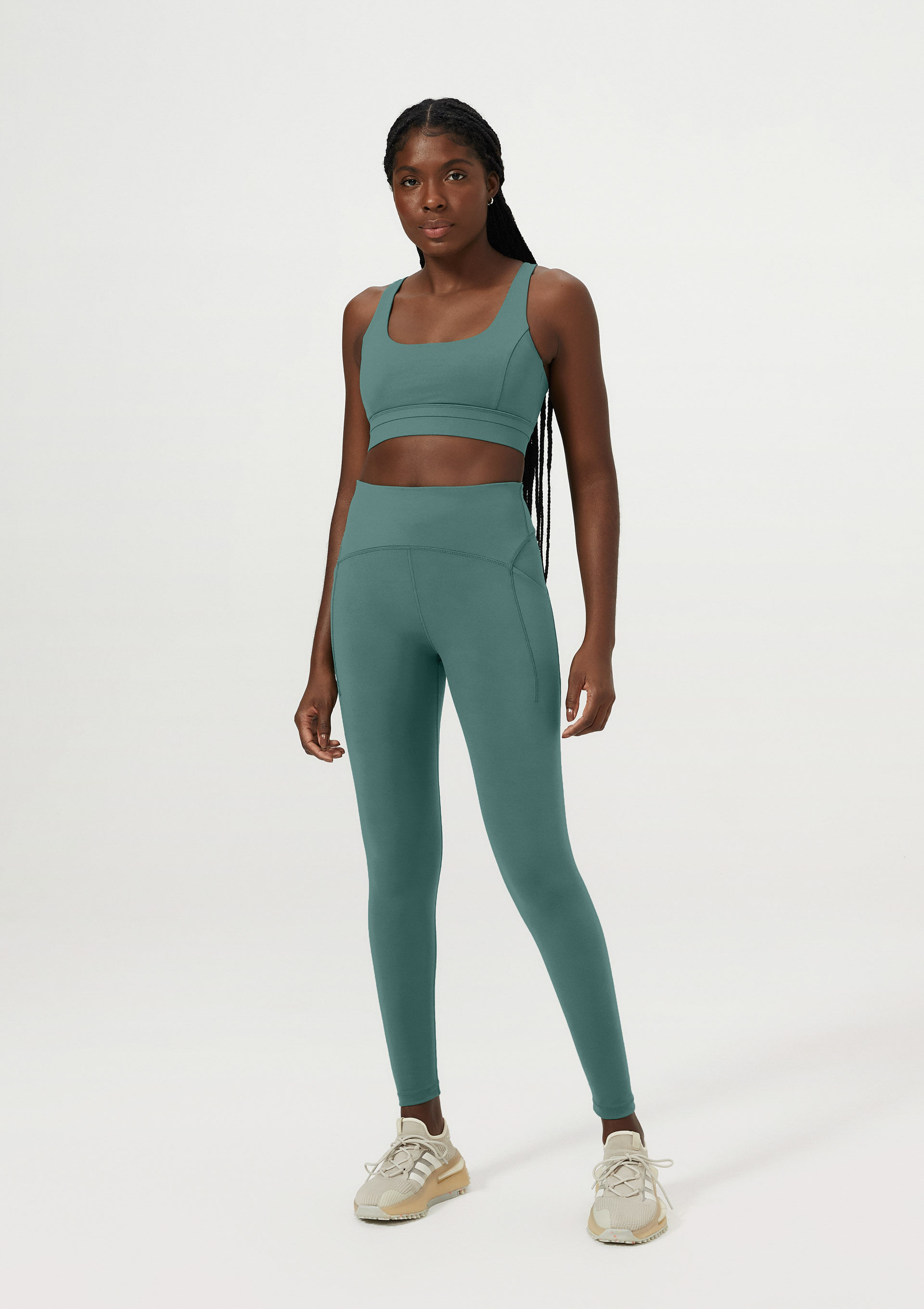 Calça Legging Esportiva Feminina Com Costuras Contrastantes