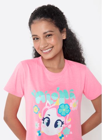 Camisola Manga Curta Algodão Feminina Unicórnio Aloha PP