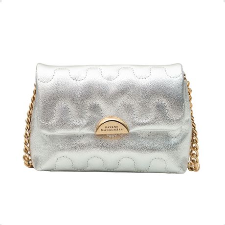 Bolsa Transversal Semirrígida Dayane Magalhães Matelassê Couro Cinza Claro