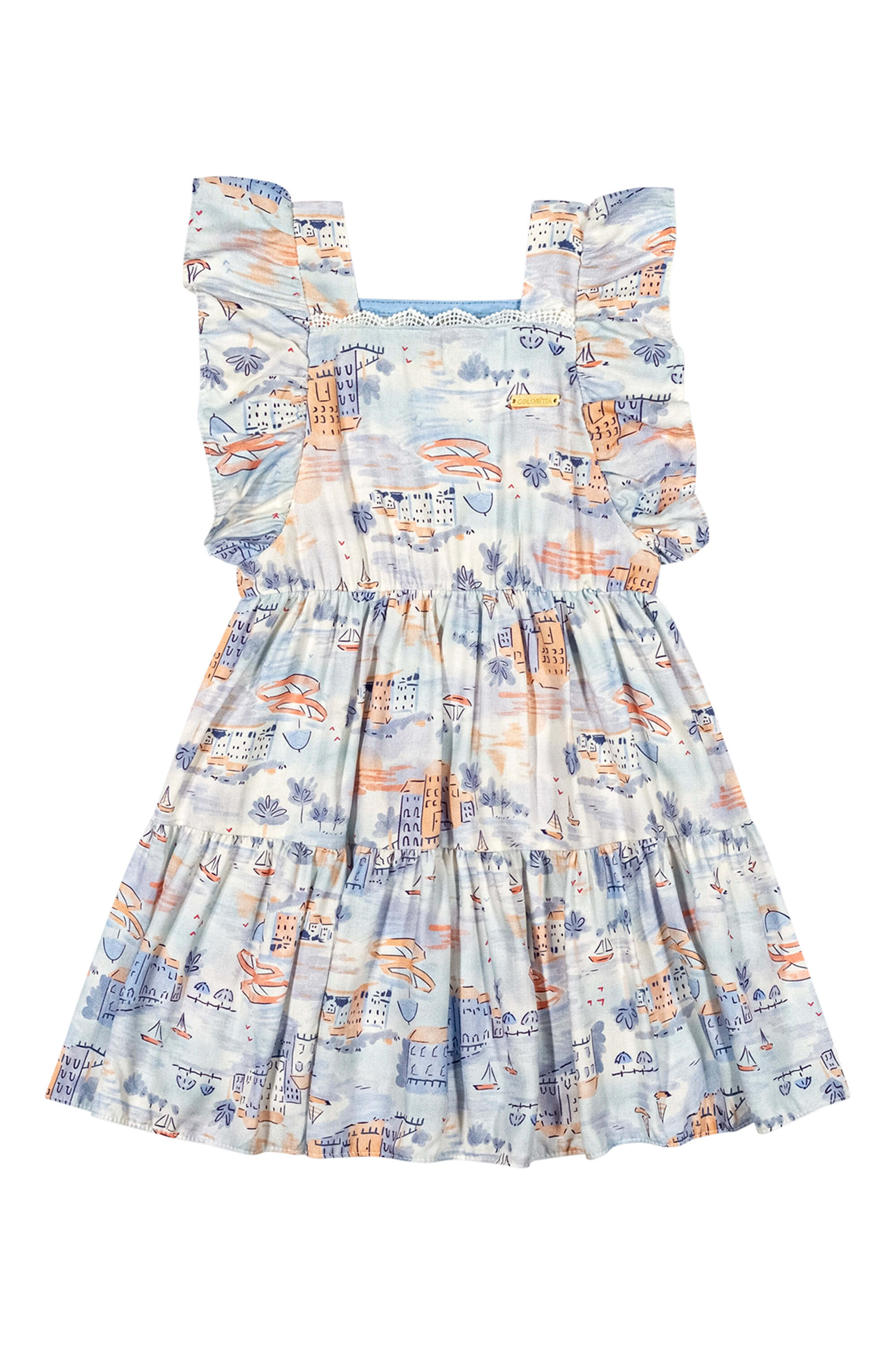 Vestido Infantil Menina com Aplique Colorittá Renda Azul