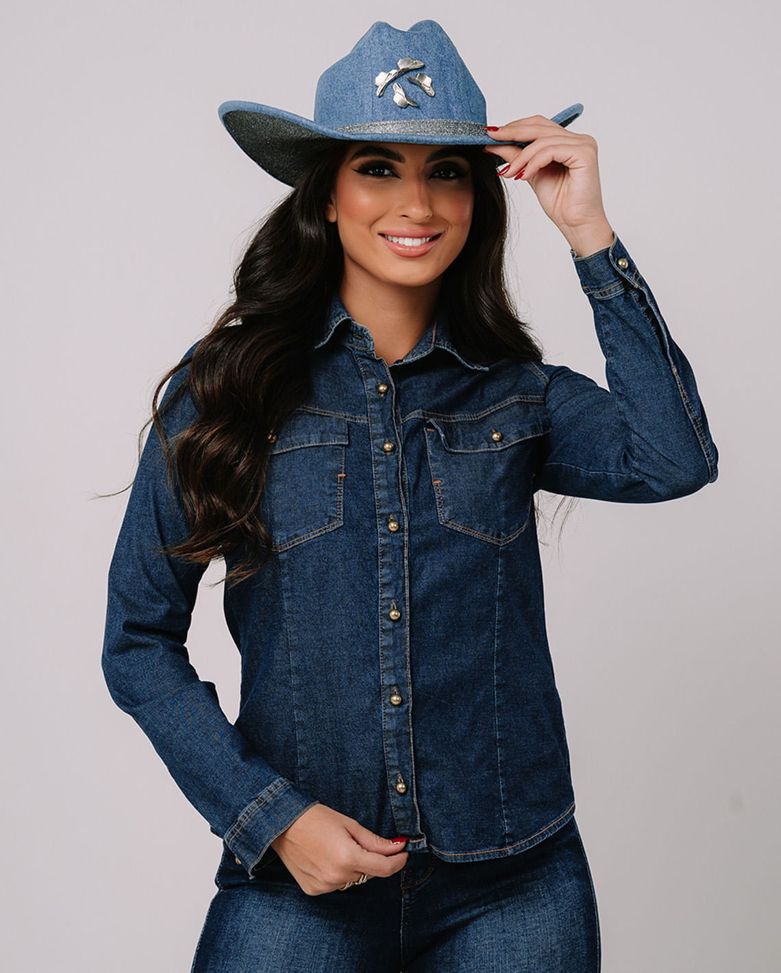 CAMISA JEANS FEMININA BÁSICA 23640