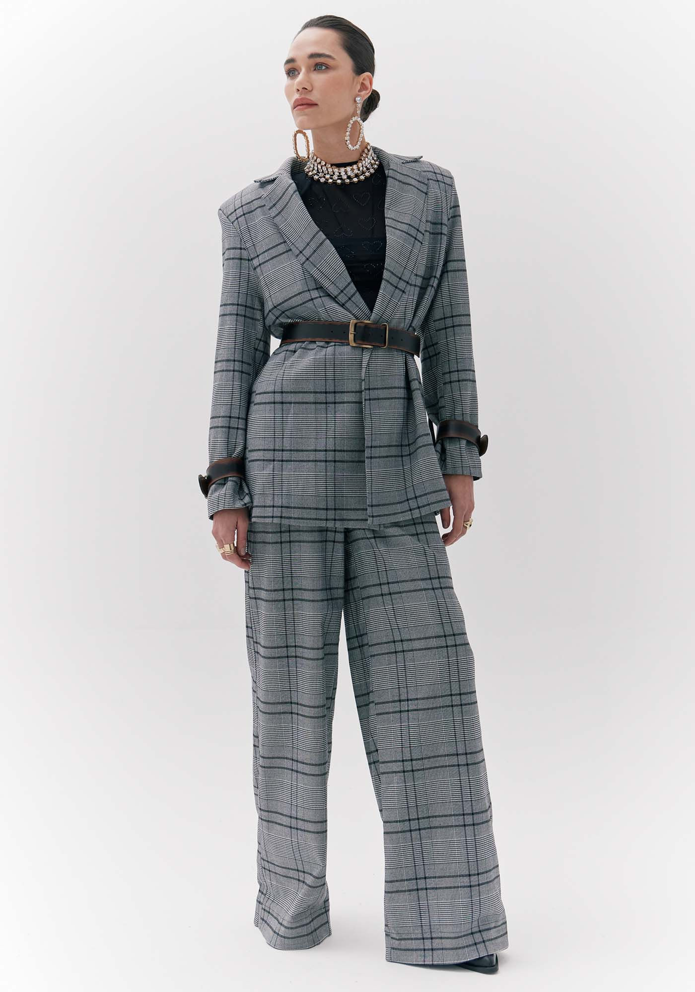 Blazer Alfaiataria Alongado Cinza