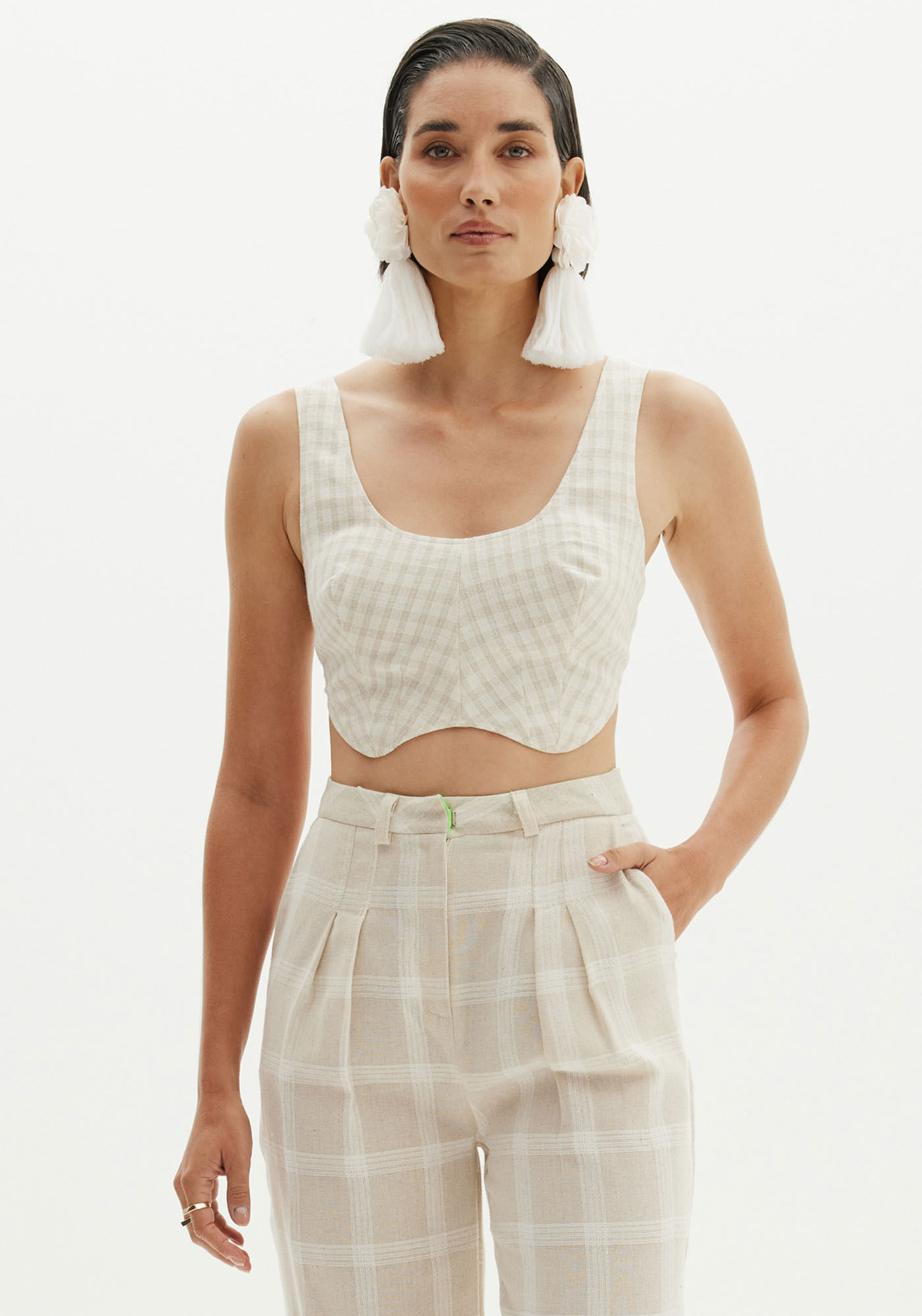 Top Com Amarração Cropped Bege