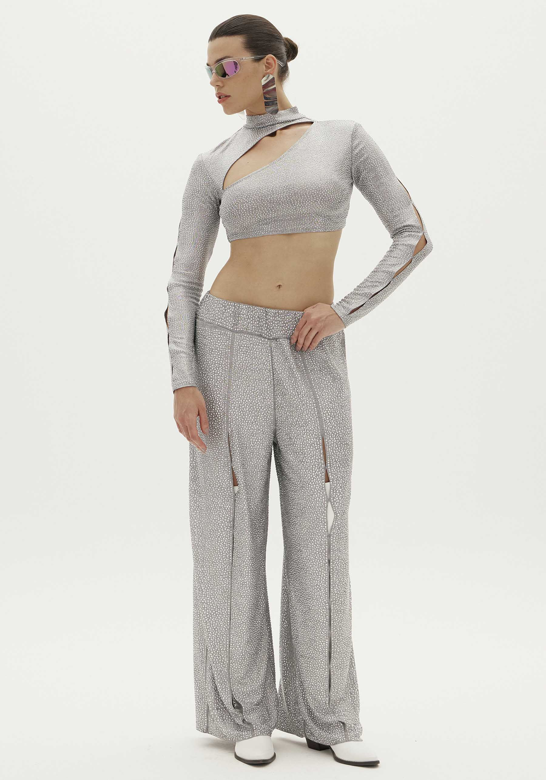 Calça Wide Leg  Diamante Bruto Cinza