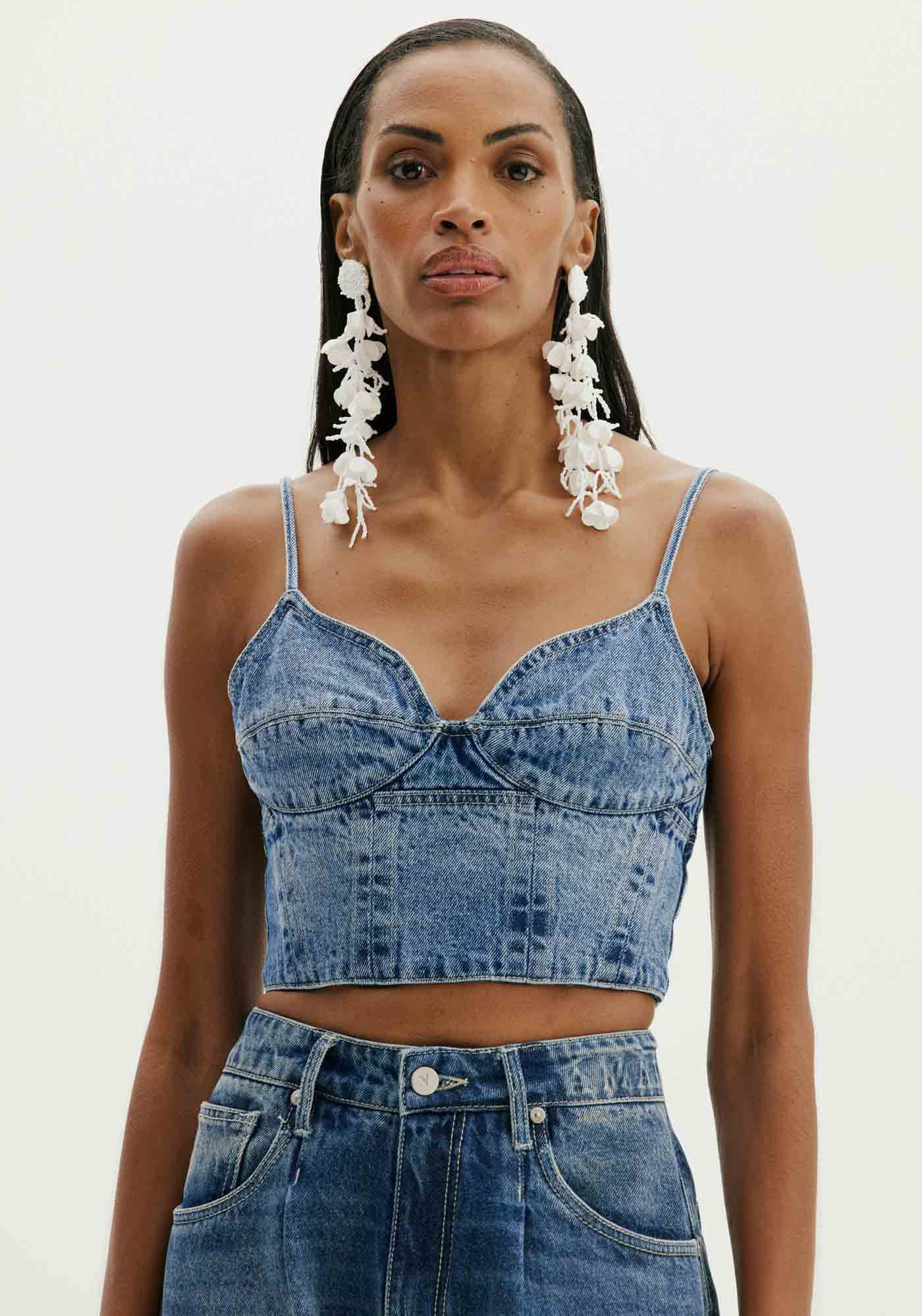 Top Jeans De Alça Azul