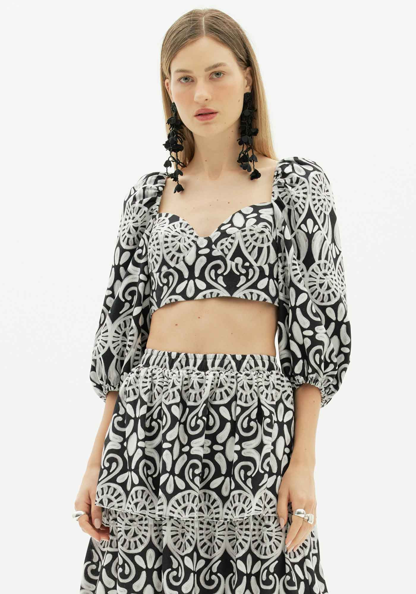 Top Cropped Manga Bufante Preto