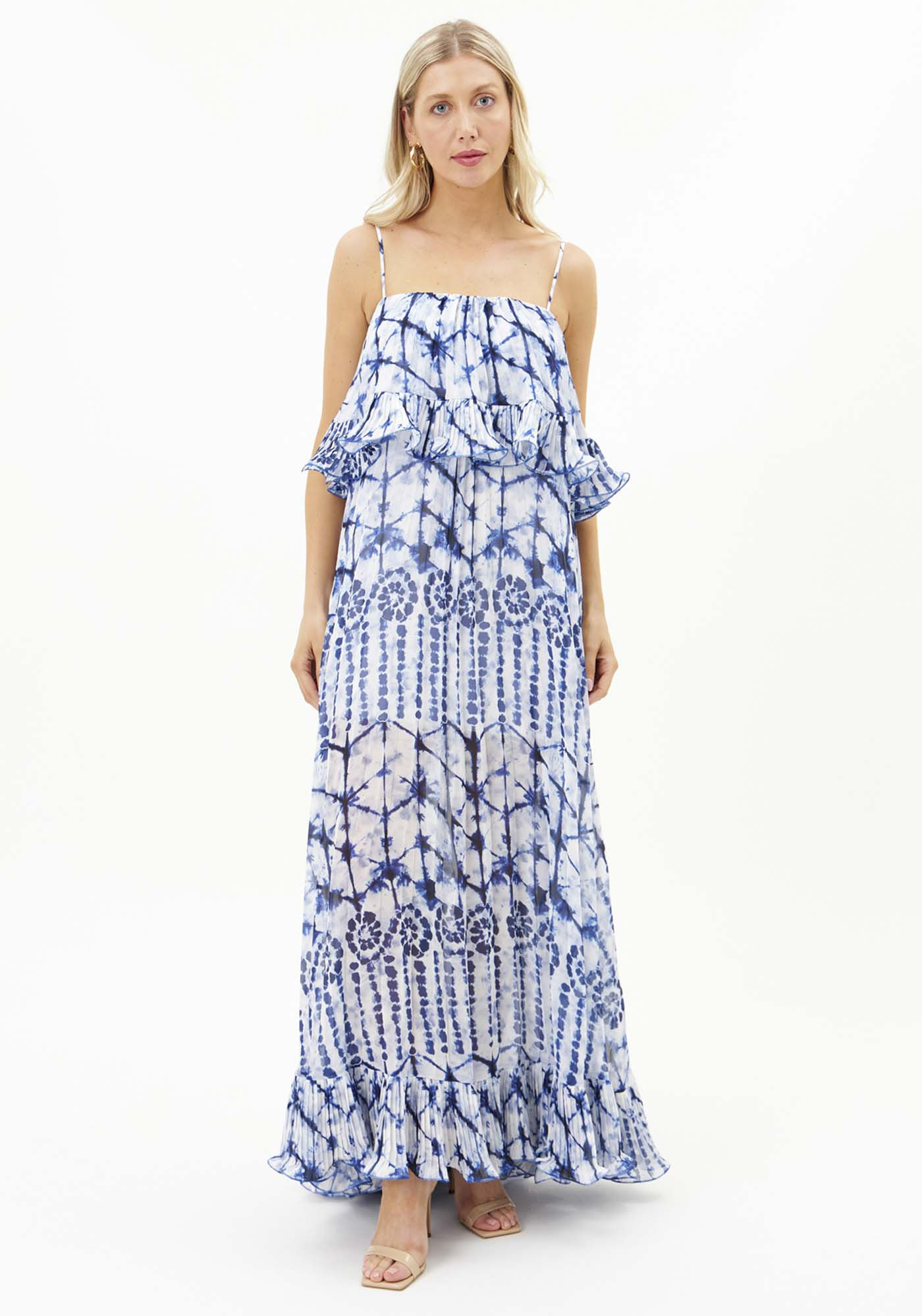 Vestido Longo Amplo Plissado Camadas Azu