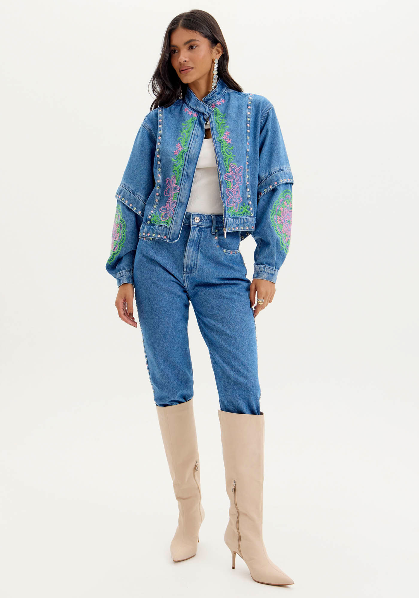Calça Reta Jeans com Brilho