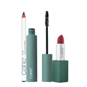 Kit Care Natural Beauty Máscara de Cílios Lápis para Olhos e Batom Poweful Red (3 produtos)
