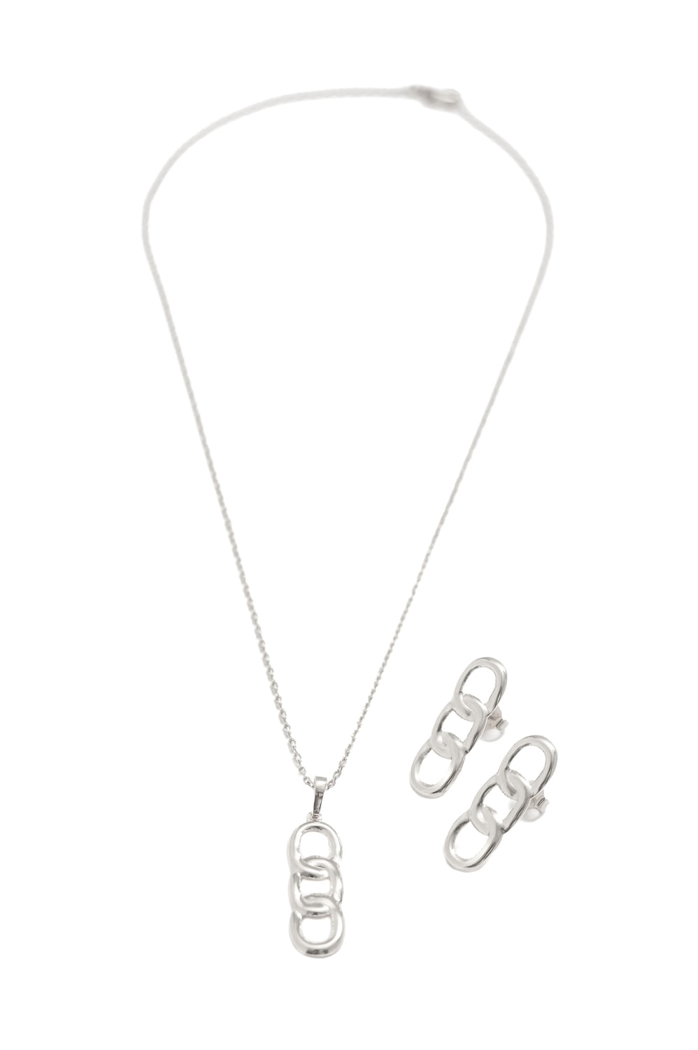 Conjunto Elos com Banho em Ródio Branco