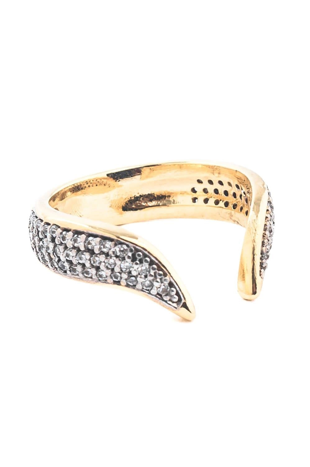 Anel Cravejado Canetiado Fluir com Banho em Ouro 18k
