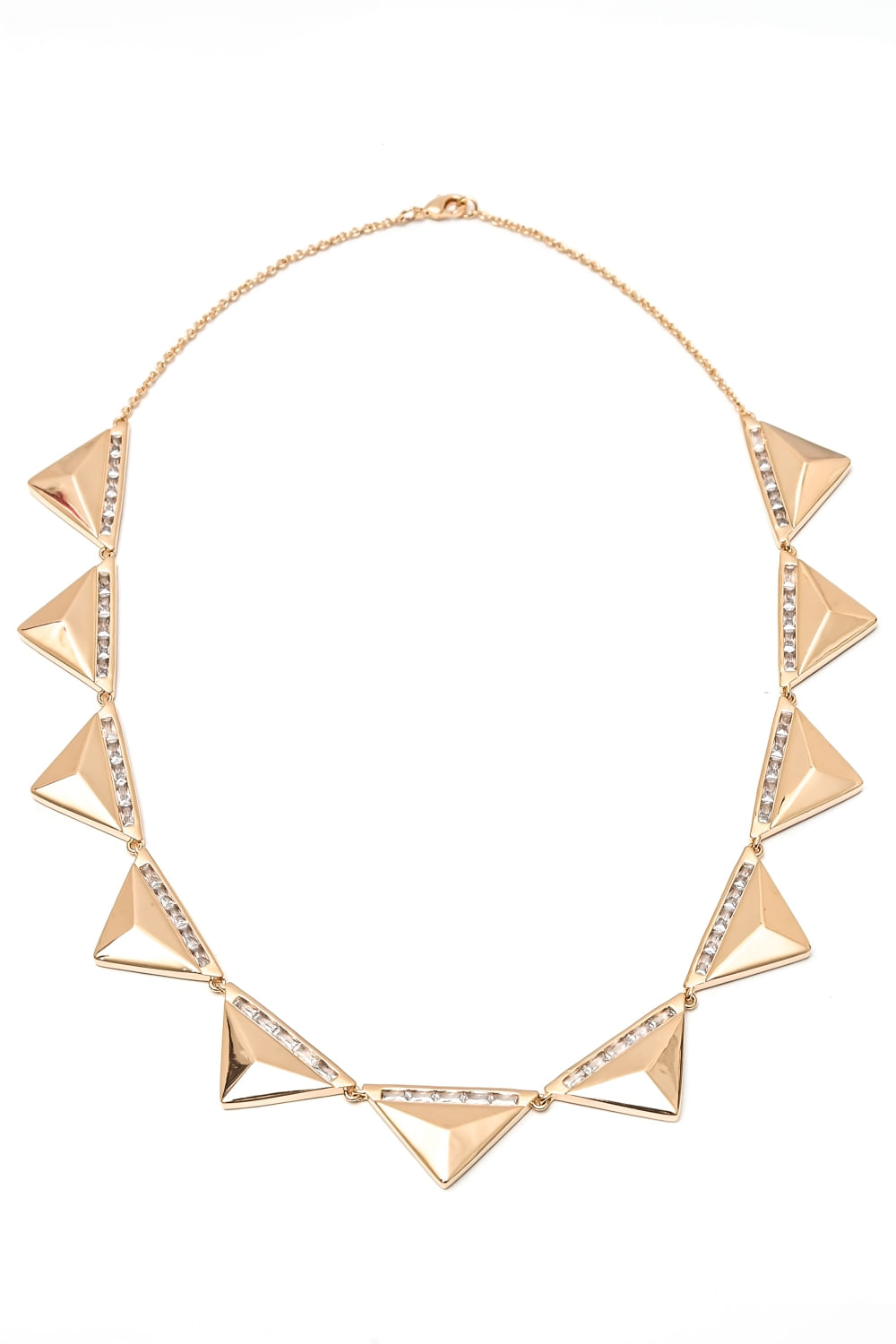 Colar Feminino Triângulos e Zircônias Banhado a Ouro 18K
