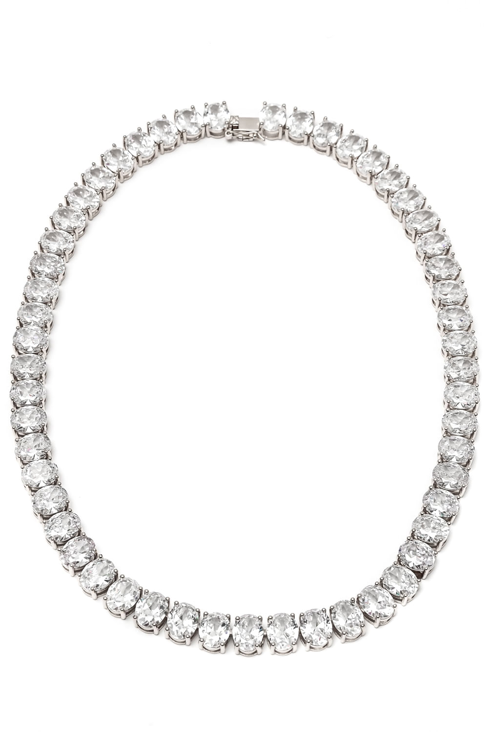 Gargantilha Riviera Feminina Oval Banhada em Ródio Branco
