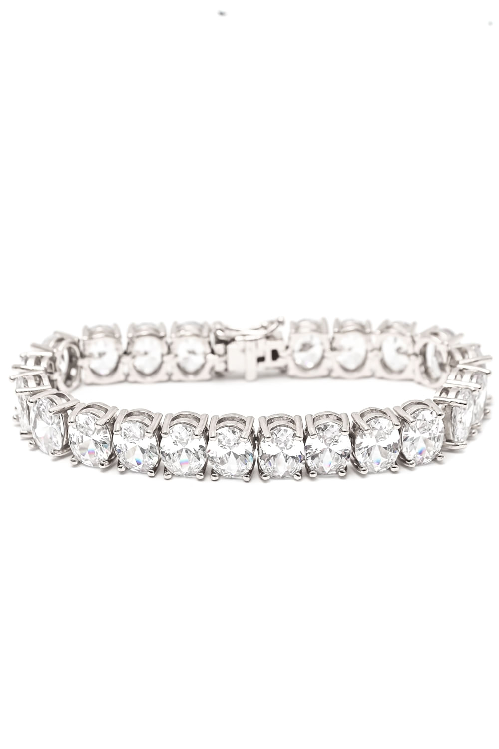 Pulseira Riviera Feminina Oval Banhada em Ródio Branco