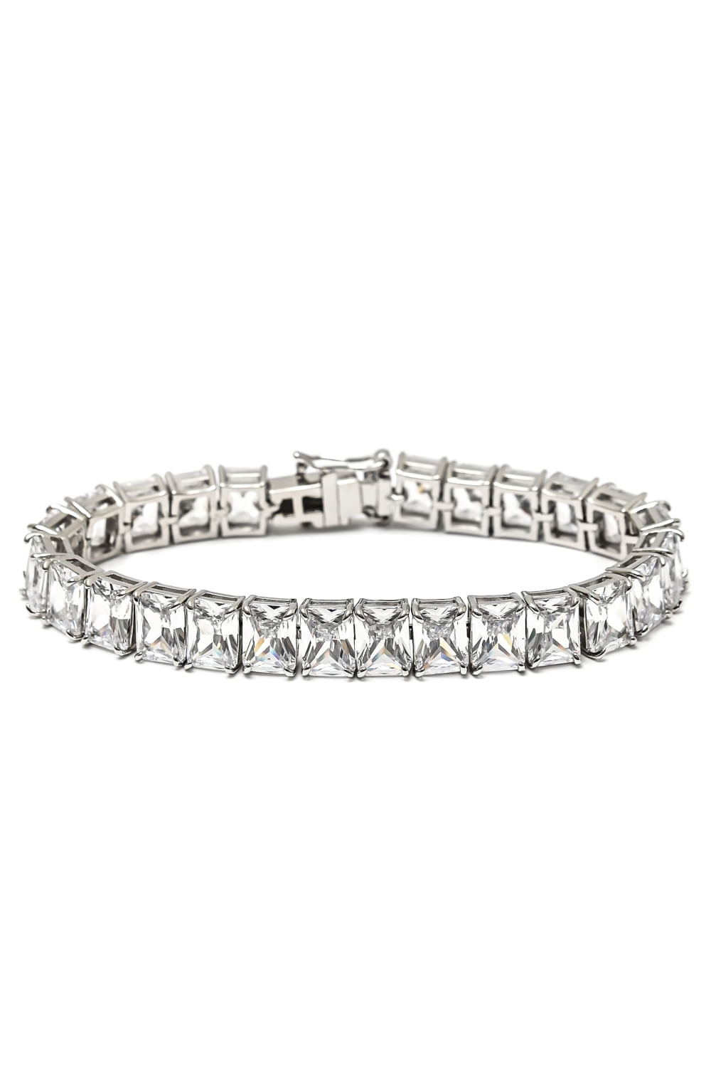 Pulseira Riviera Quadrada Incolor Banhada em Ródio Branco