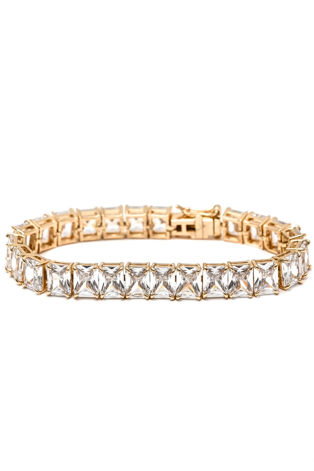 Pulseira Riviera Quadrada Incolor Banhada a Ouro 18K