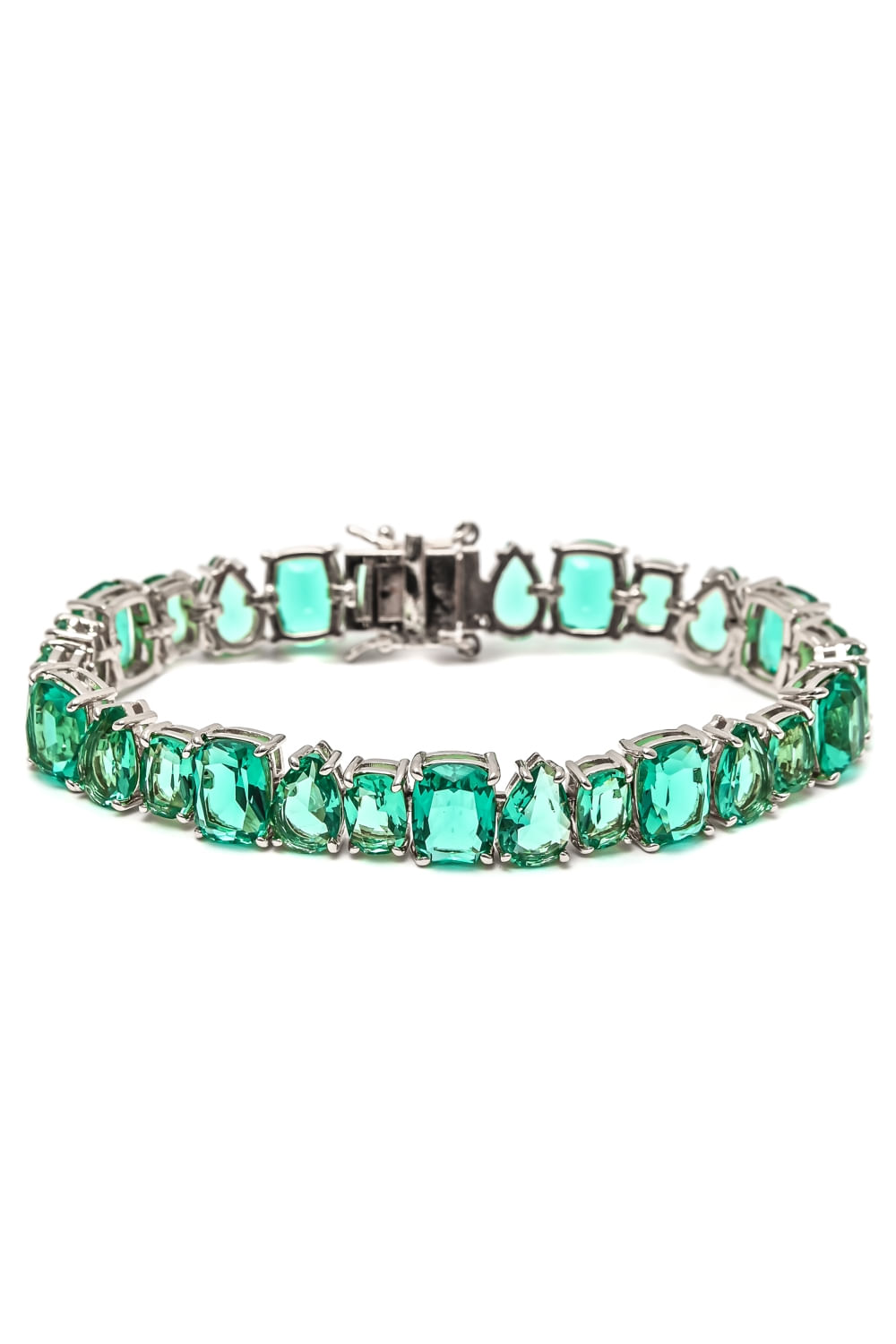 Pulseira Riviera Zircônias Turmalina Banhada em Ródio Branco