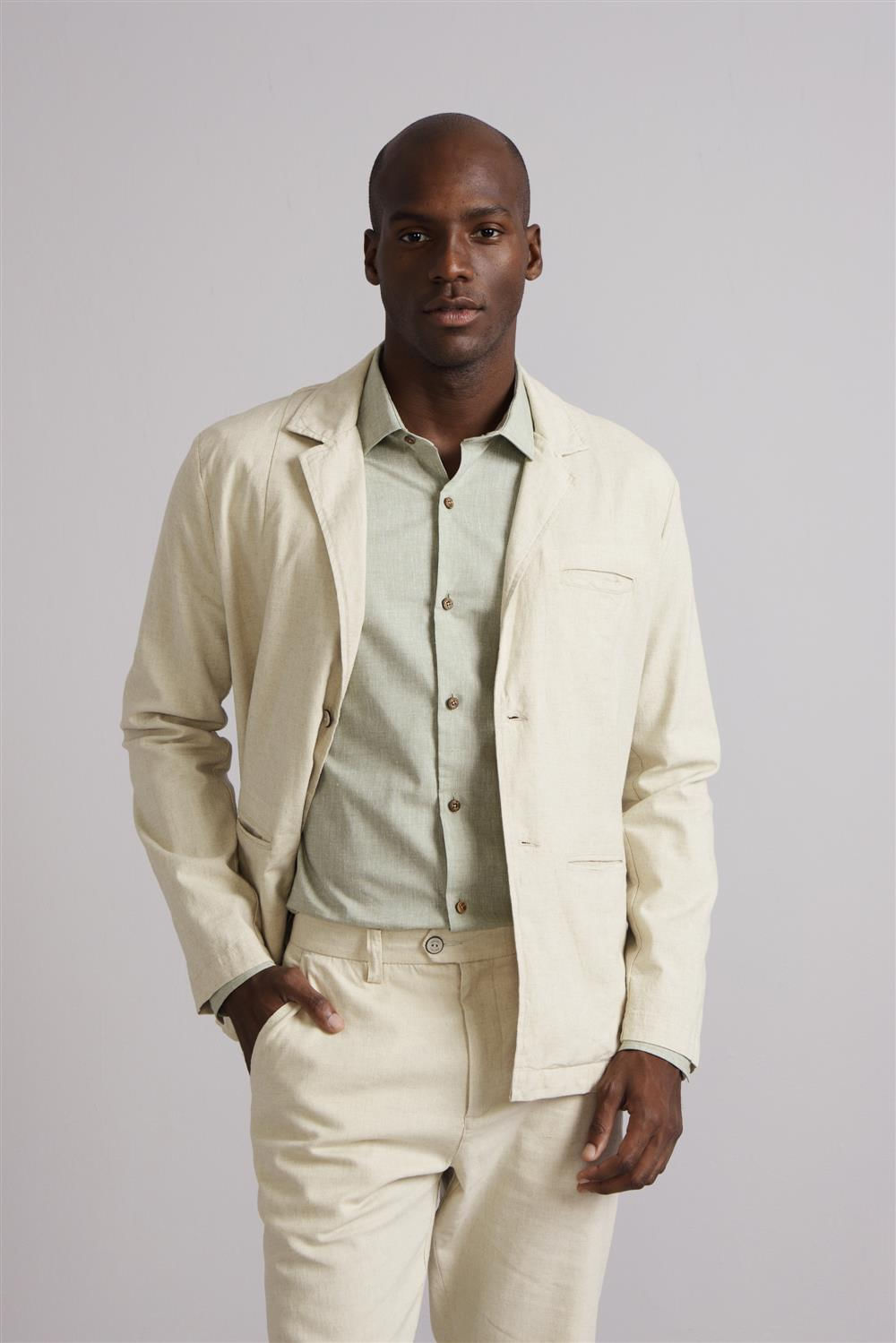 Blazer Viscolinho Slim Fit - Bege Areia