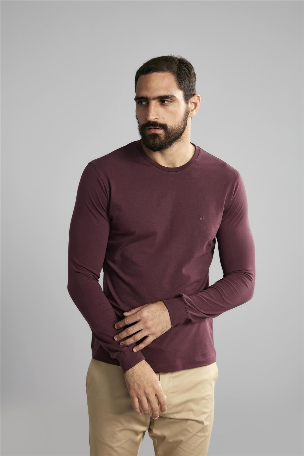Camiseta Manga Longa Premium Malha Slim Fit - Vinho