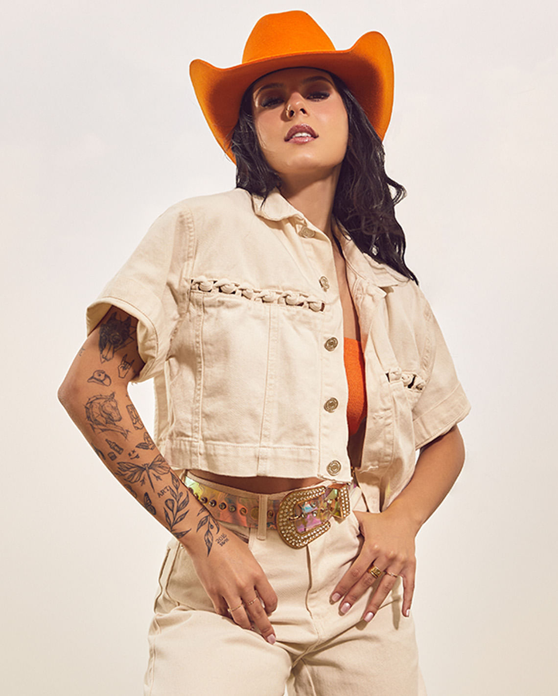 CAMISA SARJA OVER CROPPED FEMININA ENTRELAÇADA ANA CASTELA 24303