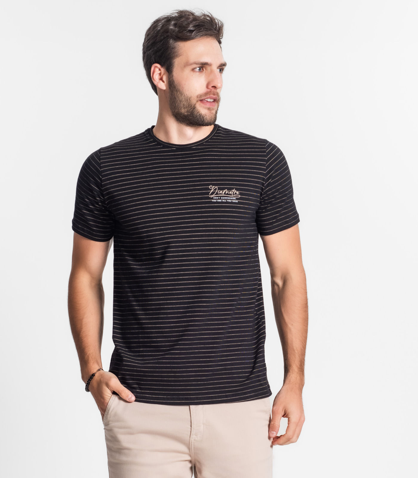 Camiseta Masculina Listrada Diametro Preto