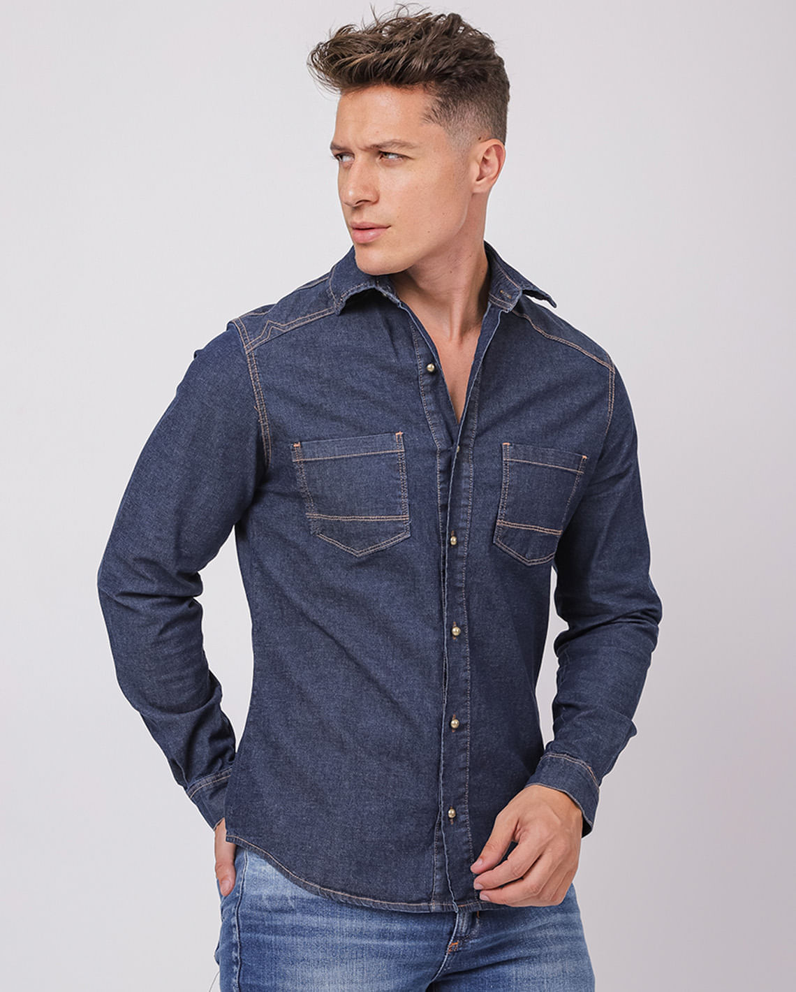 CAMISA JEANS MASCULINA BÁSICA 23639