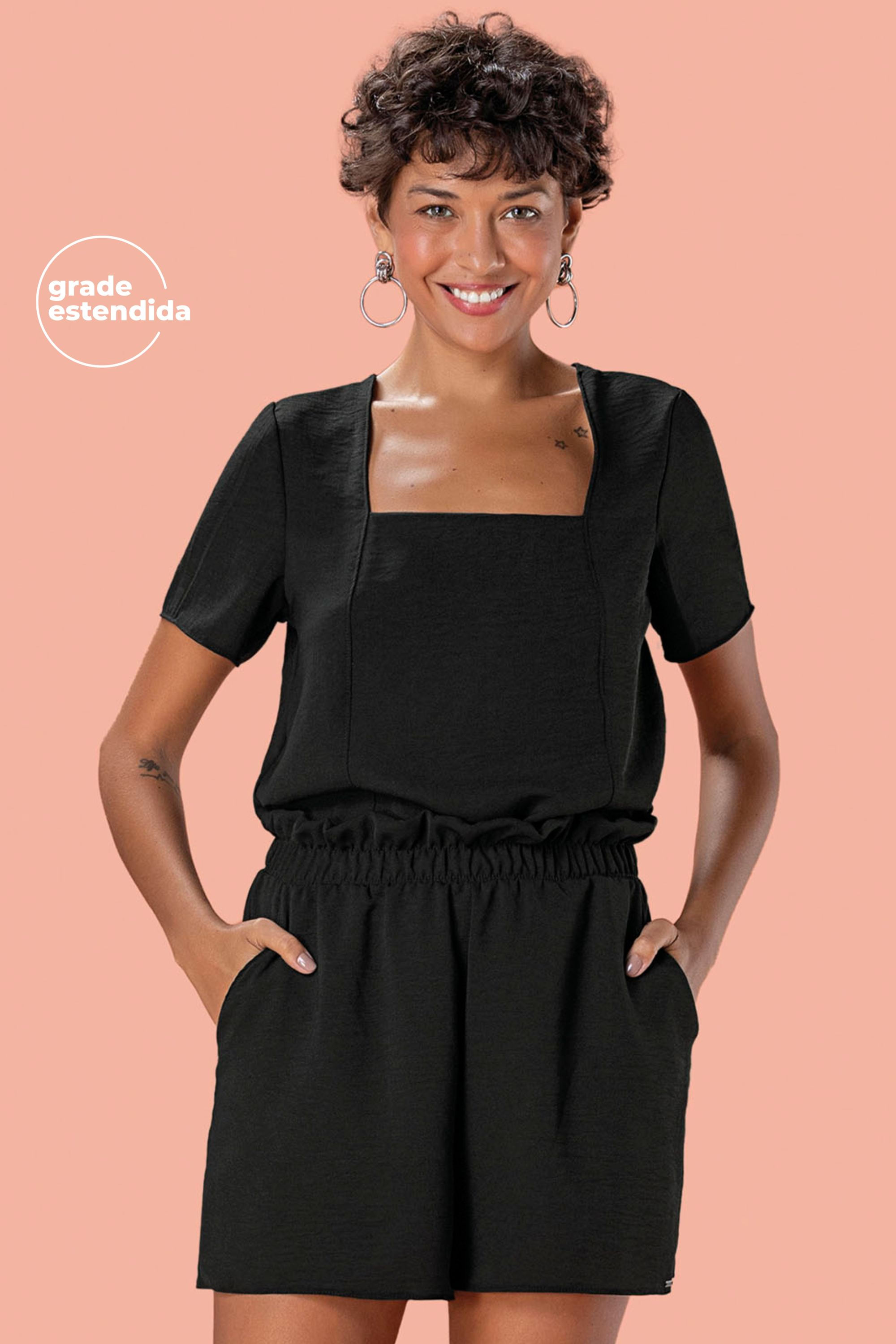 Conjunto Feminino Decote Quadrado Marialícia Preto